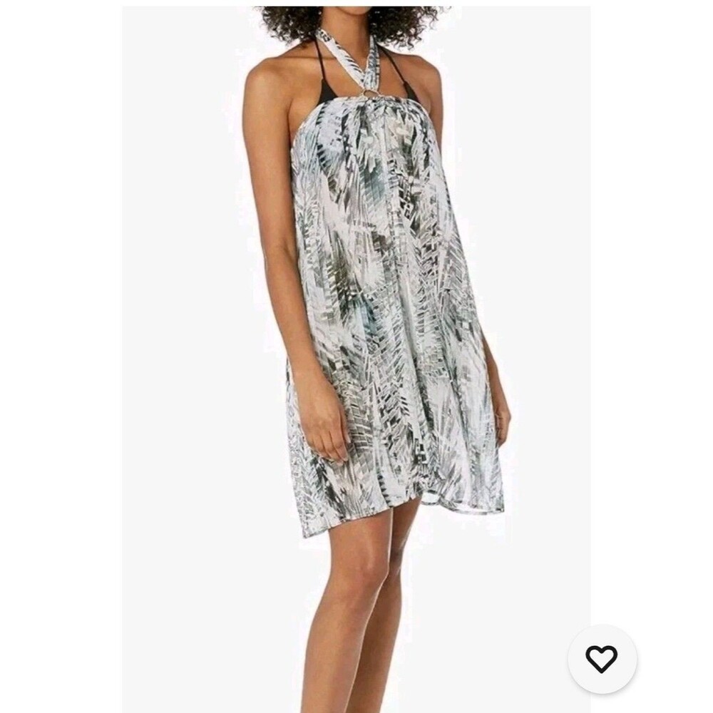 Kenneth Cole Reaction Keyhole Halter Neck Swim Coverup Green Abstract Small